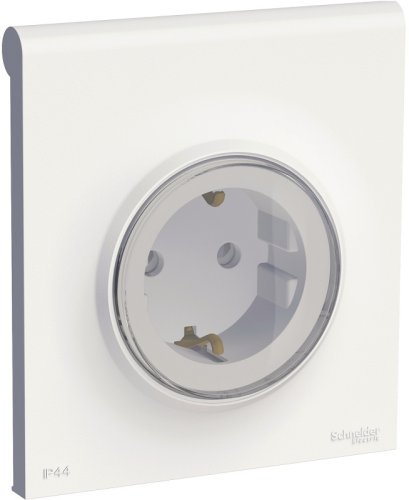 Розетка с заземлением с рамкой Schneider Electric Odace 1-м. крышка шторки IP44 белый фото Розетка с заземлением с рамкой Schneider Electric Odace 1-м. крышка шторки IP44 белый картинка